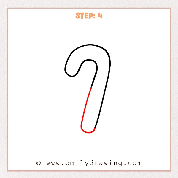 how to draw a candy cane - A complete candy cane outline with a parallel inner line and a rounded bottom.